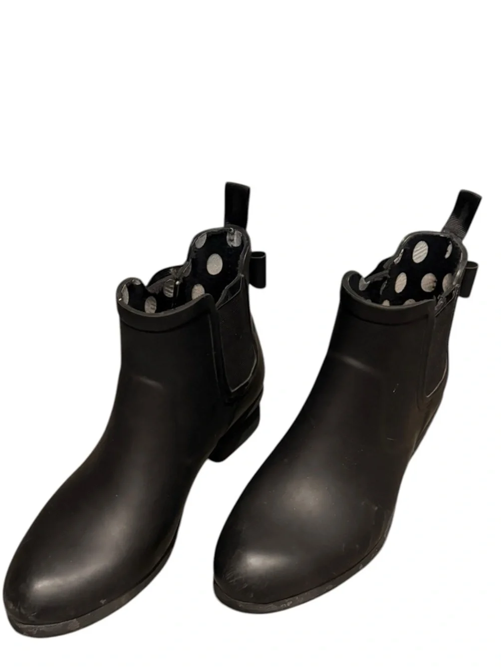 kate spade Black Chelsea Rain Boots with polka dot interior